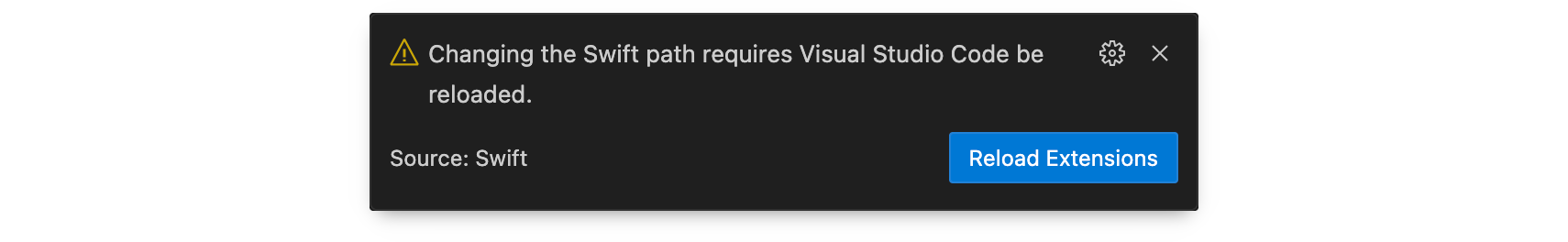 Reload VS Code warning